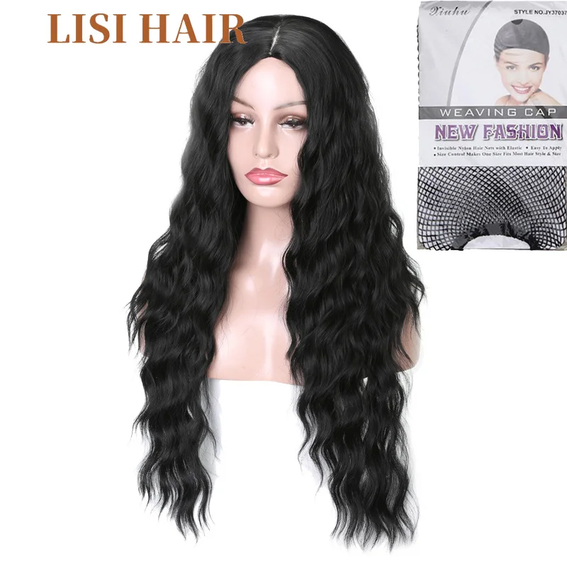 LISI HAIR Pure Red Black Color Long Water Wave Hairstyle Wigs For Women Synthetic Hair High Temperature Fiber Average Size 4 LISI HAIR Pure Red Black Color Long Water Wave Hairstyle Wigs For Women Synthetic Hair High Temperature Fiber Average Size 4