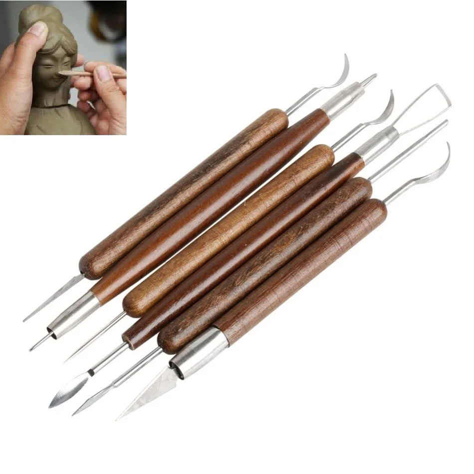 6pcs Wooden Polymer Clay Pottery Ceramics Sculpting Modeling Handle