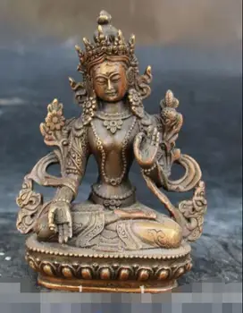 

13 cm Marked Chinese Buddhism Bronze White Tara Guanyin Kwan-yin Goddess Statue