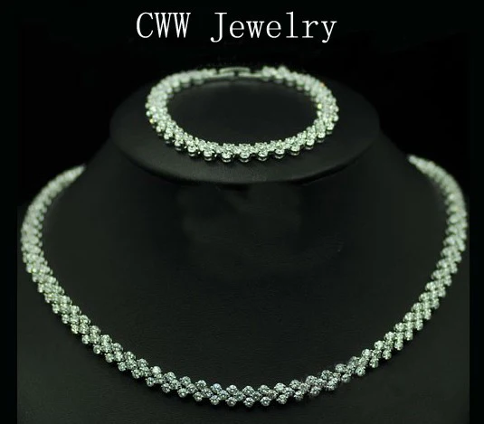 

CWWZircons Fashion Jewelry Sets Silver Color AAA+ Cubic Zirconia Women Chocker Necklace and Bracelet Sets T032