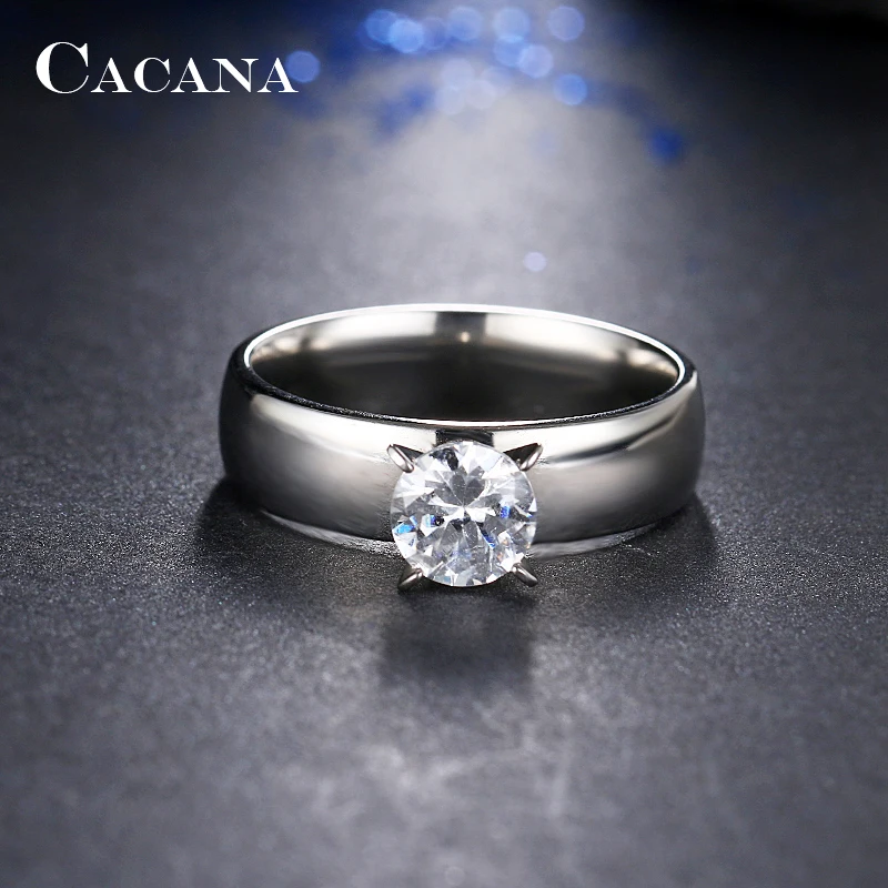 CACANA Stainless Steel Rings For Women With Shining CZ Smooth Personalized Fashion Jewelry Wholesale NO.R11