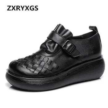 

Ethnic Style Hand-woven Women Shoes 2019 Spring New Retro Genuine Leather Shoes Non-slip Comfort Wedges Shoes High Heels 6 cm