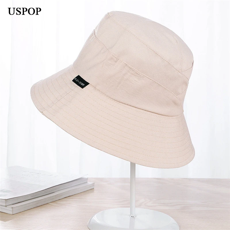 2018 New 100 cotton Woman Bucket Hats Wide brim Flat top Sun Hats