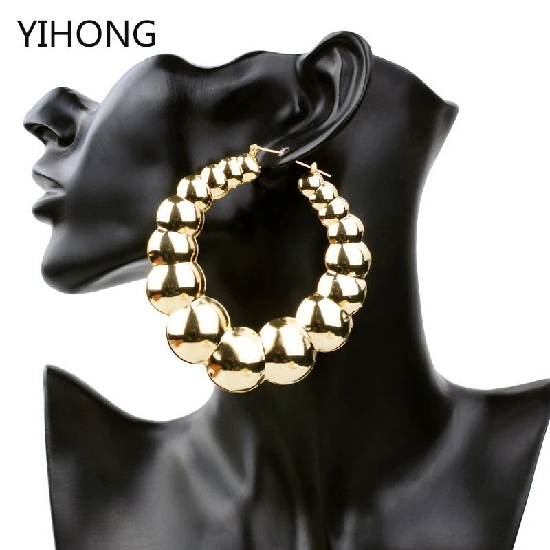 

European and American Style Large Exaggerated Hoop Earrings Gold Circle Round Retro Punk Bamboo Basketball Iron Jewelry