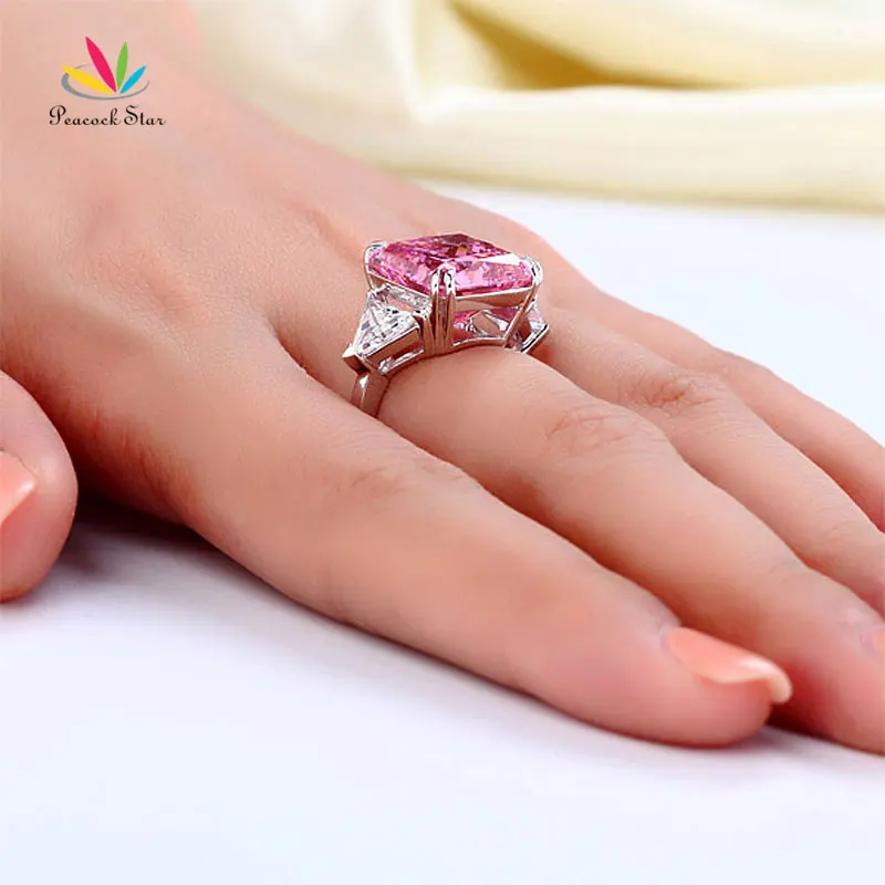 Роскошное кольцо в виде павлина из твердого 925 пробы серебра с тремя камнями, 8 карат, необычный розовый бриллиант CFR8156