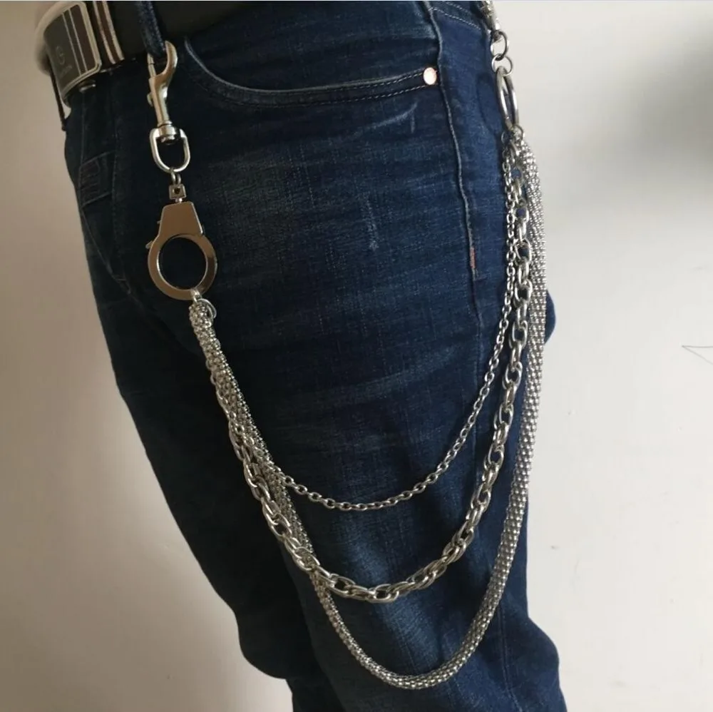 

63cm Long Metal keychain Wallet Belt Chain Rock Punk Trousers Pant Jean Keychain Silver Ring Clip Keyring Men's HipHop Jewelry