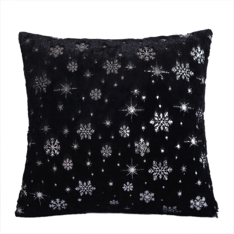 Decorative Pillows 45x45cm Silver Snowflake Cushion Cover Plush Throw Pillow Case Seat Sofa Bed Pillow Case for Living Room New - Цвет: Black