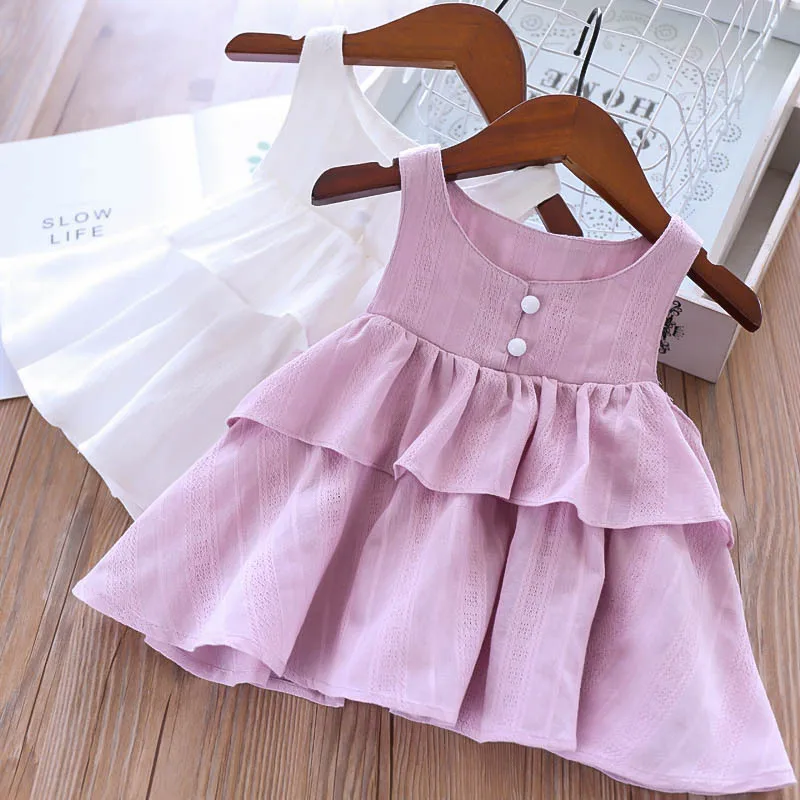 

Lovely Baby Ruffles Solid Color Vest Tops Clothes Purple White Color Summer Holiday Beach Fashion Girls Kids Tees