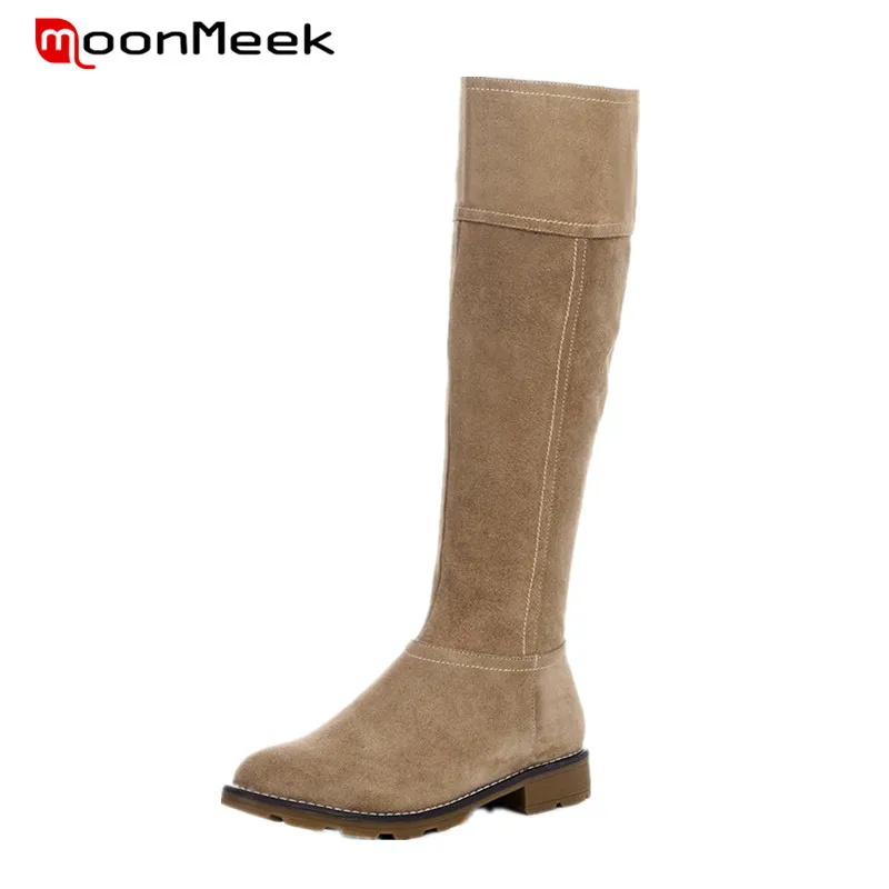 MoonMeek Work party women boots two colors zip knee high long boots autumn fashion cow split nubuck leather boots
