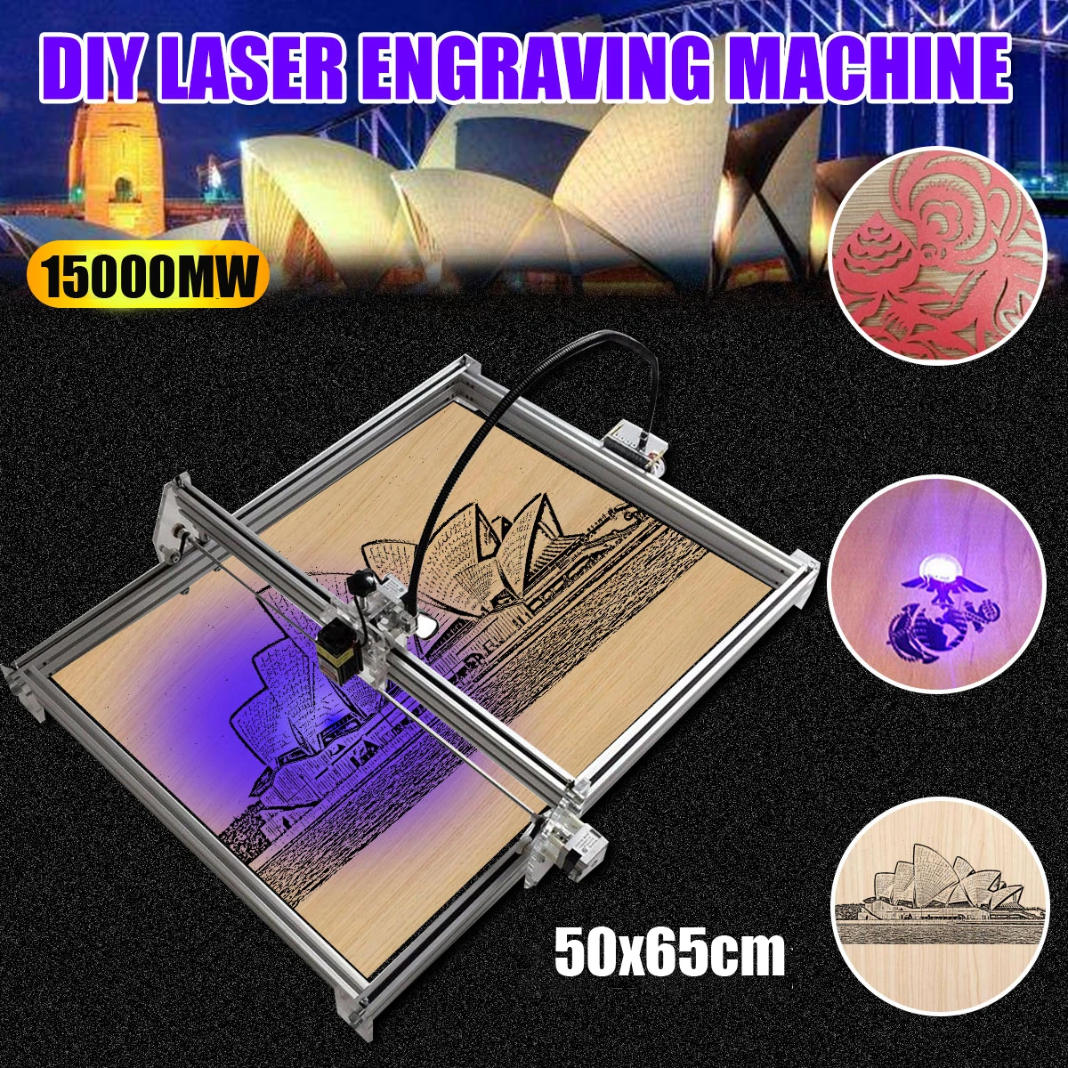 

Mini Desktop 15W USB CNC Laser Cutting Engraver Metal Marking Engraving Machine Wood Cutter Print Image Metal 50cmx65cm DIY Kit