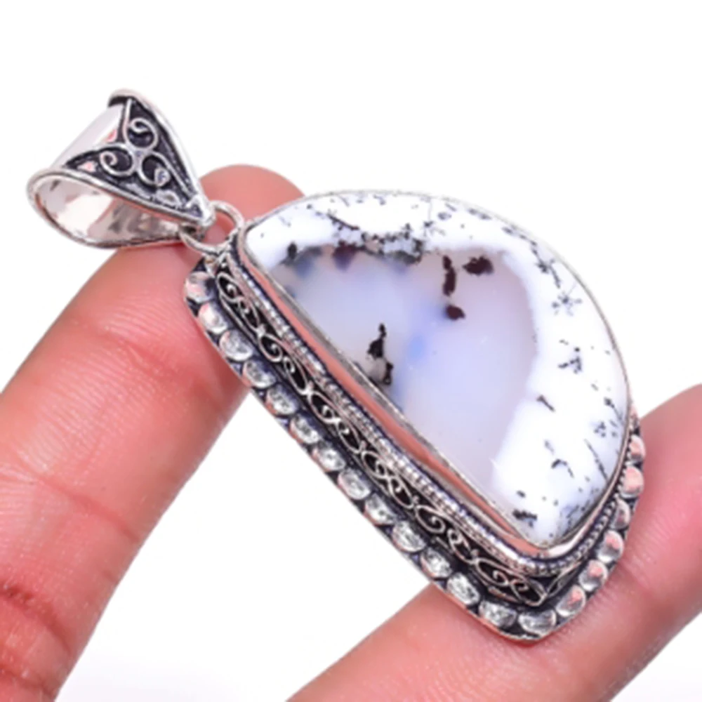 

Dendrite Opal Antique Pendant Silver Overlay over Copper , 58 mm, P5423
