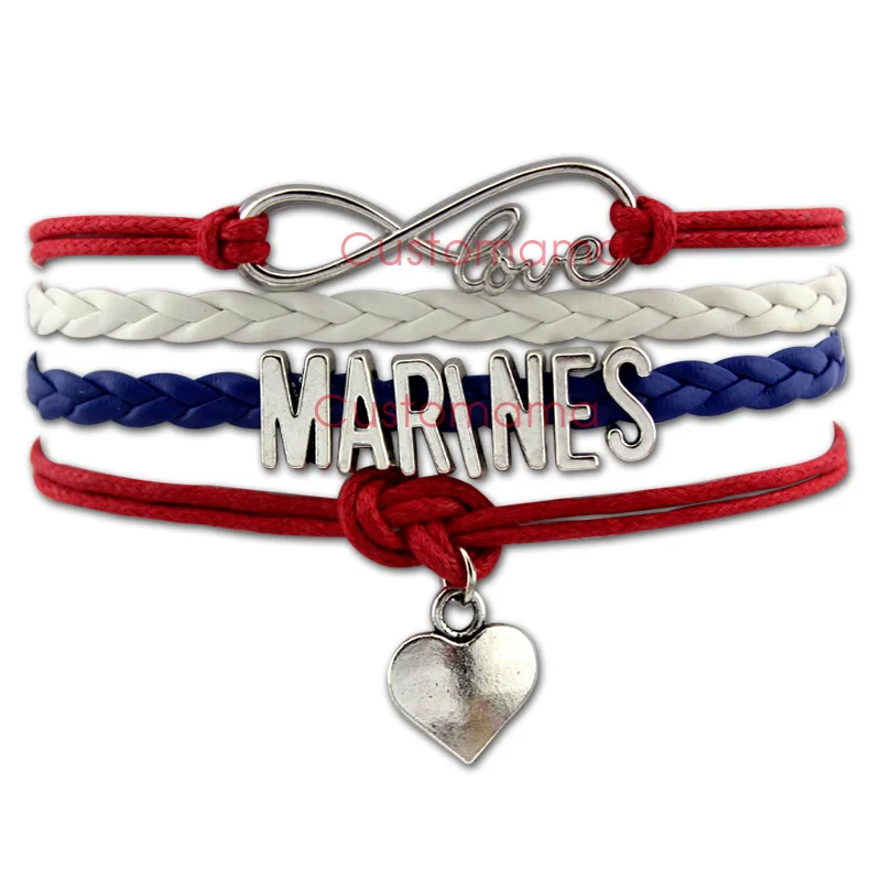 Custom Infinity Love Marines Heart Charm Bracelet Gift For Marine Custom Infinity Love Marines Heart Charm Bracelet Gift For Marine Corps Red Blue White Any Themes B4009 In Bracelets From Jewelry