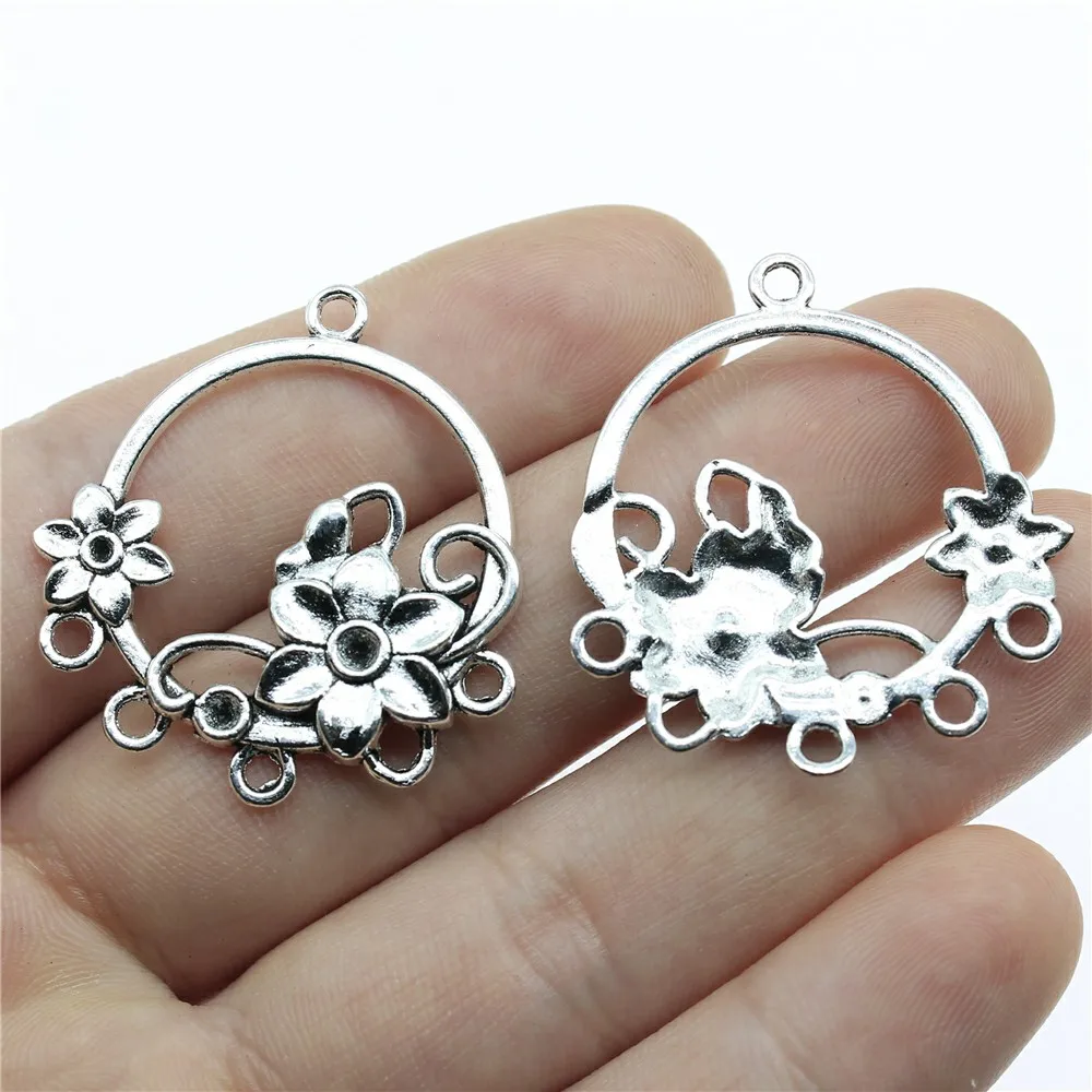 WYSIWYG 6pcs 35x32mm Round Flower Earring Connector Flowers Earring