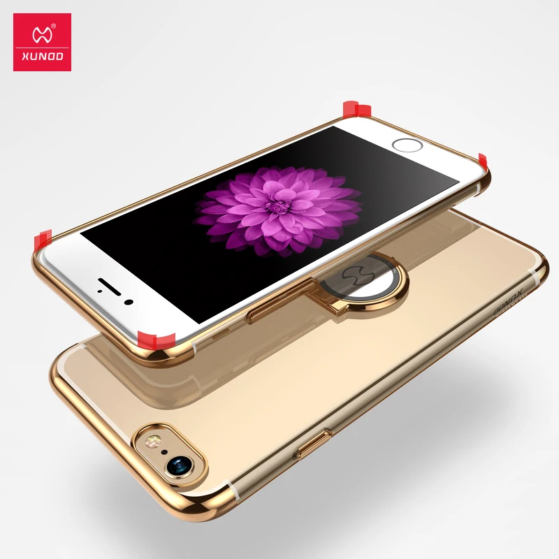 XUNDD For iPhone 6 6S 7 Plus 8 Electroplated Ultra-thin Transparent hard PC case With Ring Stand holder shell Fit Cover |
