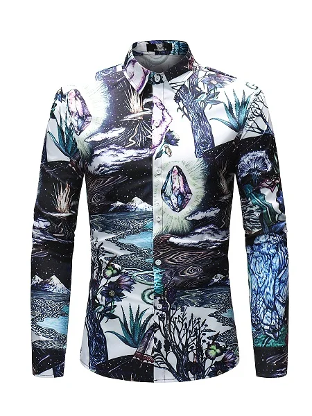 Men Flower Shirts Long Sleeve Shirts Slim Fit Men 3D Printed Shirts Spring Autumn Casual Hawaiian Shirts for Mens Clothing - Цвет: CS40