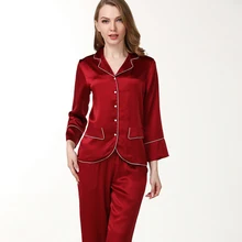 Весенние женские пижамные комплекты, штаны, пижама с длинным рукавом, комплект из двух предметов, женская красная шелковая пижама комплекты, атласная пижама Feminino