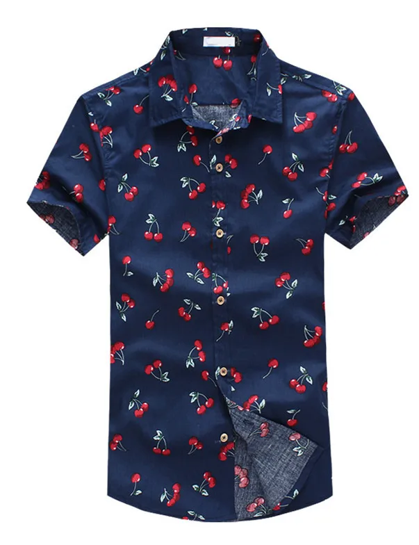cherry print short sleeve shirt fashion 