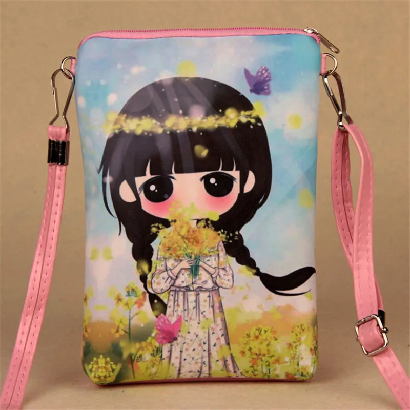 

Cartoon Girl Print Shoulder Bag Female PU Leather Mini Crossbody Flap with Zipper Kid Birthday Gift Messenger Bag Bolsa Feminina