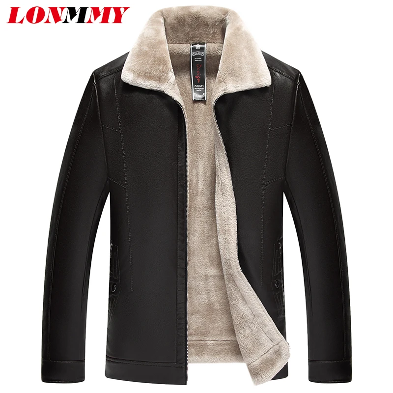 LONMMY 7XL кожаная куртка мужская верхняя одежда ветровка с плюшевой подкладкой теплая мотоциклетная мужская куртка из искусственной кожи PU замшевое пальто Мужская зимняя