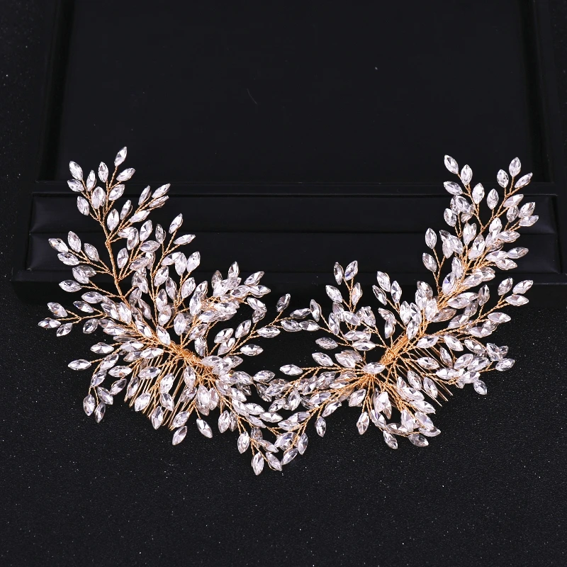 

New Arrival Gold/Silver Handmade Hair Combs Wedding Hair Jewelry Rhinetone Bridal Hair Accessories For Women Plant Style