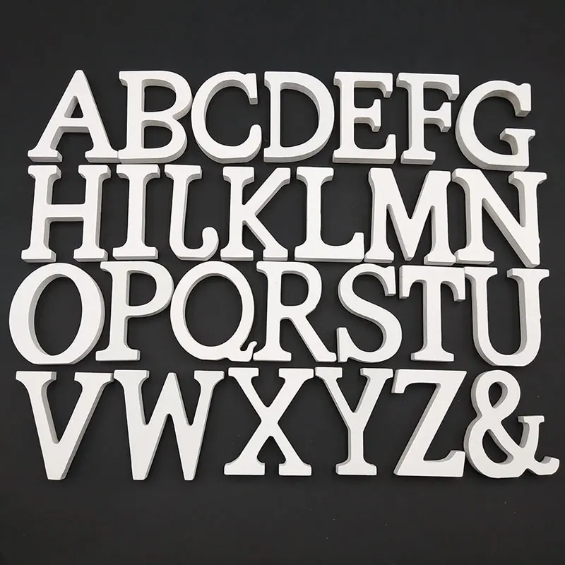 

26 Styles Home Decor Decoration Thick Wood Wooden White Letters Alphabet Wedding Birthday 8cm*1.2cm Hot Sale Free Shipping