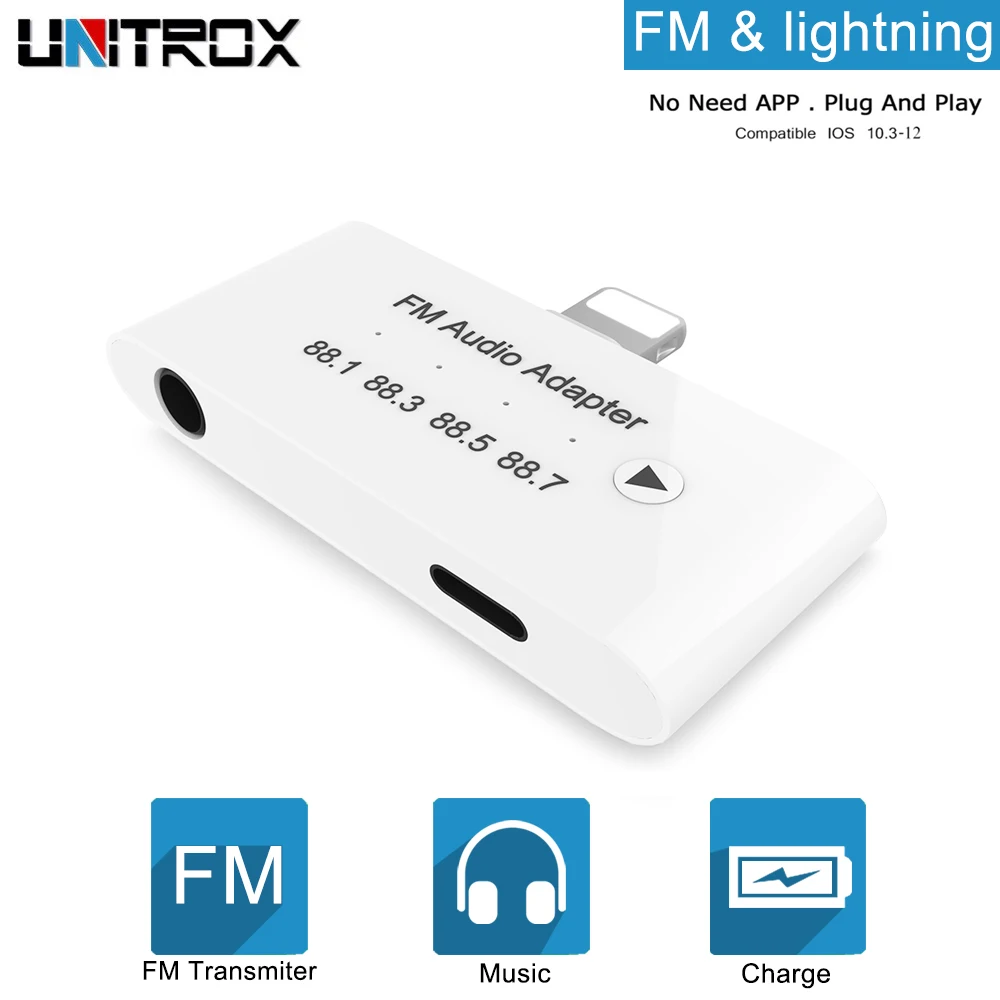

3 in 1 for lightning to FM Audio Charging Adapter Transmitter Kit with 3.5mm Headphone Aux Jack for iPhone X/8P/7P for iPod/iPad