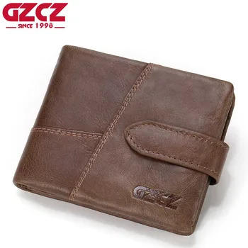 

GZCZ Famous Brand Men Wallets Luxury Genuine Cow Leather Design Male Purse with Coin Pocket Hasp Zipper Short Vintage Walet