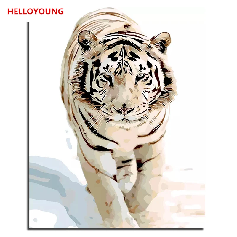 

HELLOYOUNG DIY Handpainted Oil Painting Snow Tiger Digital Painting by numbers oil paintings chinese scroll paintings Home Decor
