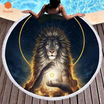 

2018 NEW Bath Towel Lion Beach Thicking Round with tassel Printed Beach Towel Fabric Towel Tapestry Yoga Mat 600g YJ52