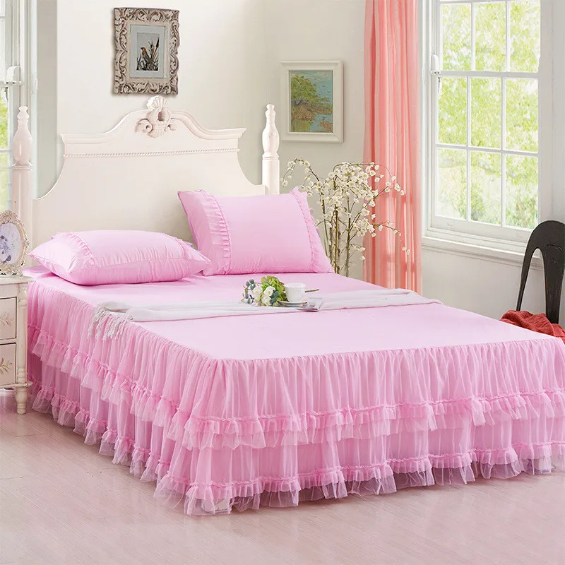 New Lace Bed skirts princess mattress cover pink beige purple Summer