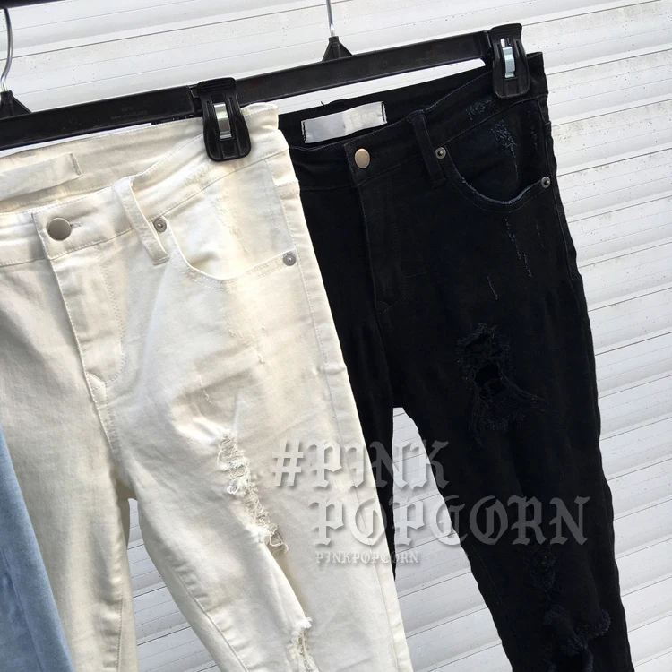 Потертые джинсы, женские узкие брюки, женские Эластичные Обтягивающие джинсы, женские штаны со средней талией с дырками