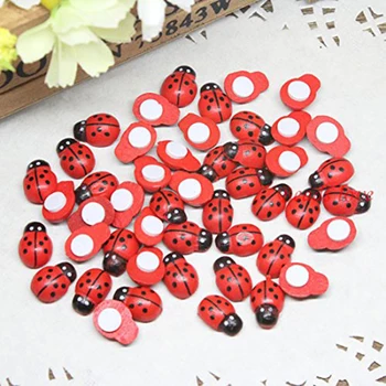 

100 pcs New Mini Self adhesive red ladybug Kids LADYBUG birthday party invitation cards decorate BEADS hand craft wood confetti