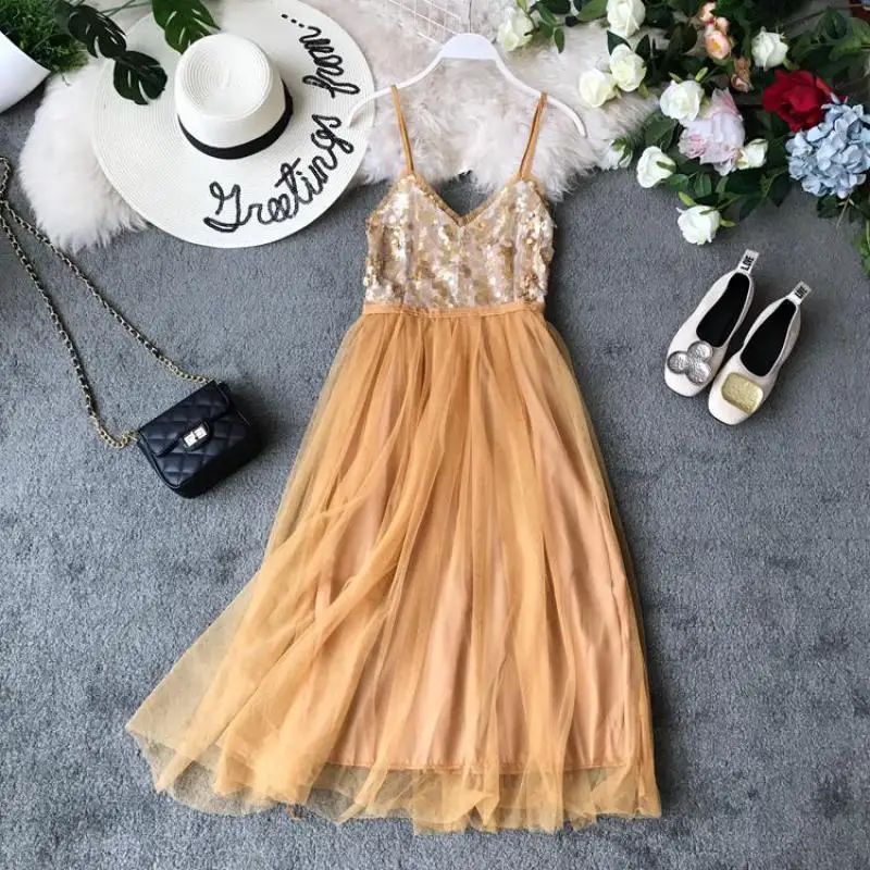 النساء مثير اللباس Vestidos الصيف V الرقبة السباغيتي حزام طويل رداء 2019 جديد الإناث الترتر خليط الدانتيل حزب فساتين