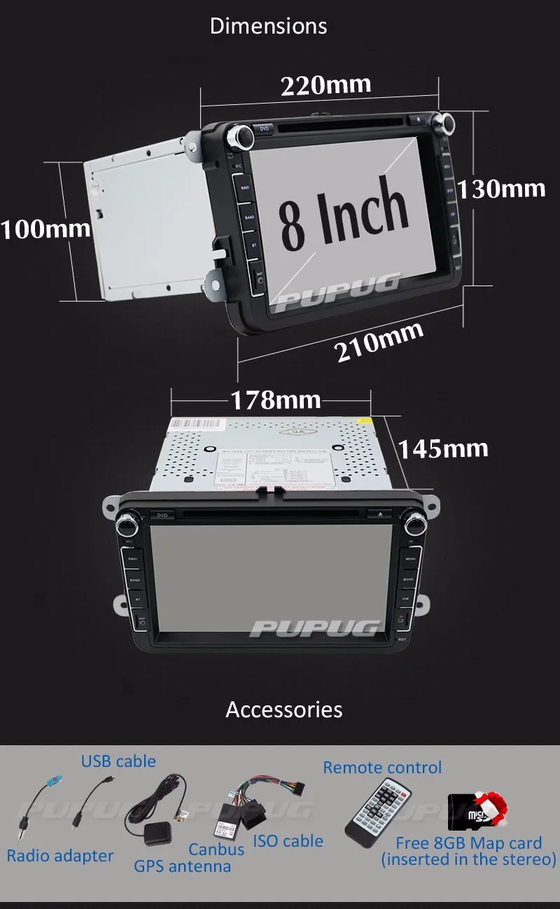 Clearance 8"Touch Screen VW Car DVD GPS Player Bluetooth Radio RDS USB IPOD SD Steering wheel control Free Camera For 17