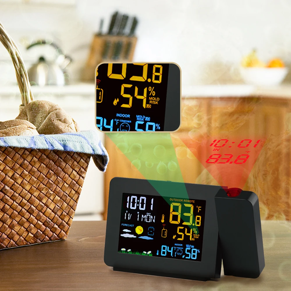  New Projection Alarm Clock Weather Station Snooze Function Colorful Back light Desk Table Led Clock - 32972245639