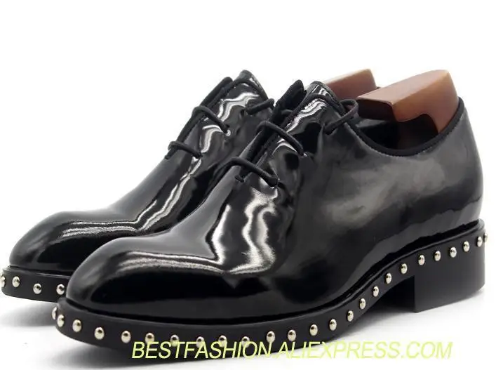 

Simple formal Oxford bright black leather shoes lace-up rivet men shoes men casual shoes