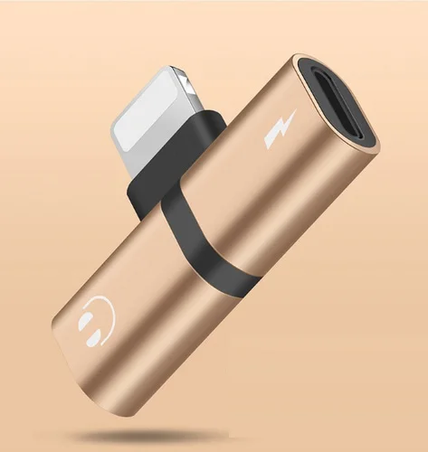 ACCEZZ аудио зарядный адаптер для iPhone XR XS MAX двухпортовый зарядный наушники с поддержкой звонков наушники для AUX кабель конвертер сплиттер - Цвет: Gold