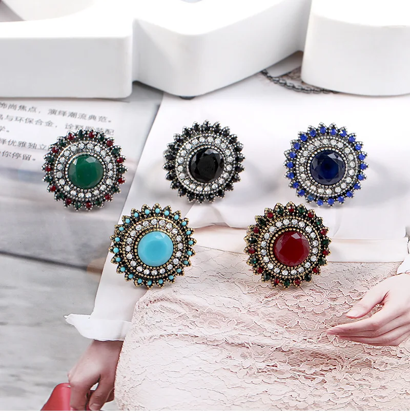Роскошные женские кольца 5 цветов кольцо с черным и синим камнем античное