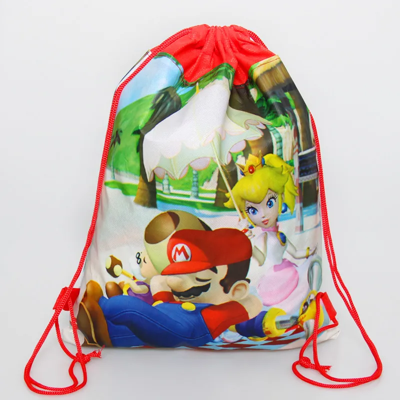 

1PCS Happy Baby Shower Super Mario Theme Red Drawstring Gifts Bags Kids Favors Non-woven Fabric Backpack Birthday Party Mochila