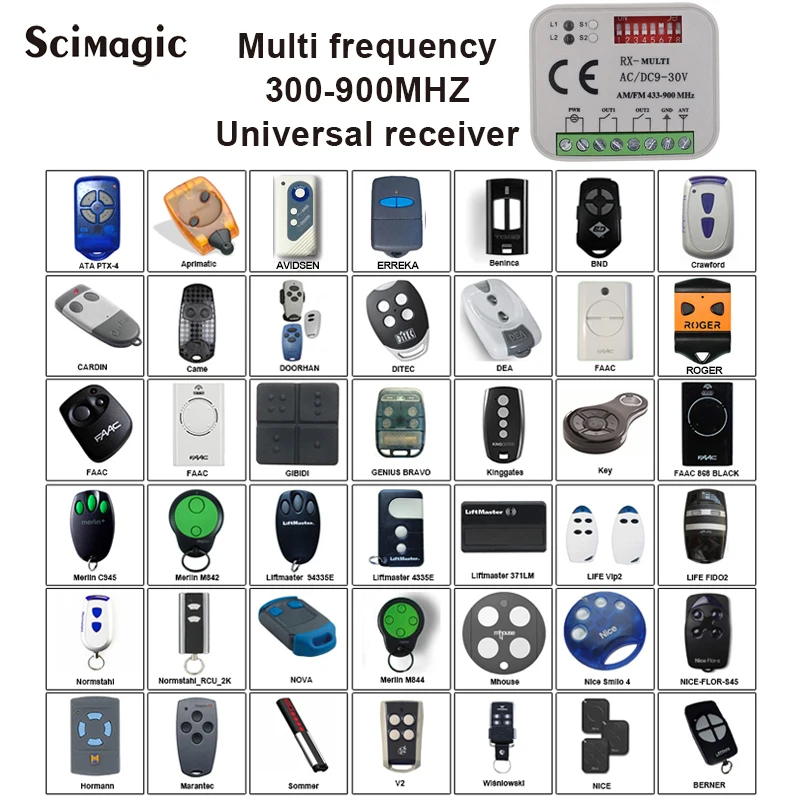 

50pcs Garage door receiver 300-900mhz universal receiver for universal garage gate remote control command transmitter opener