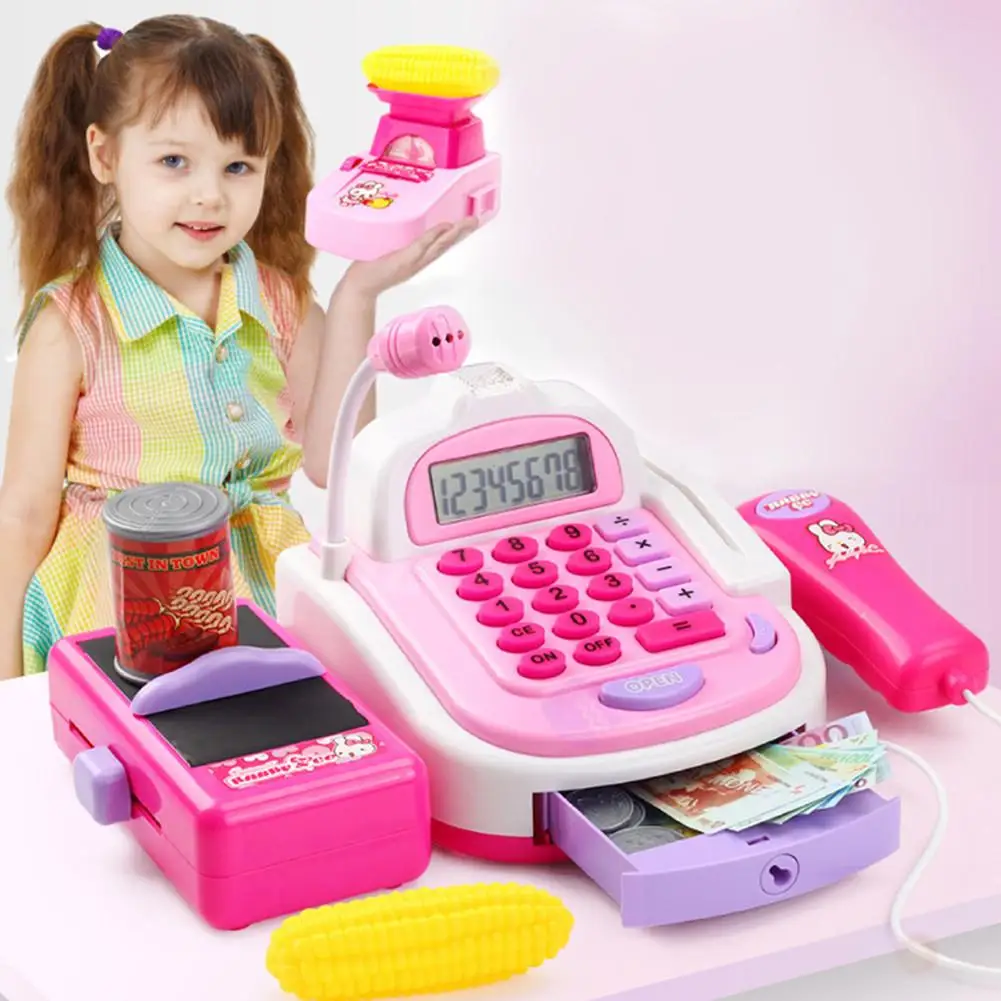 

Children Supermarket Cash Register Electronic Toys With Foods Basket Money Kids Learning Education Role Play Toy
