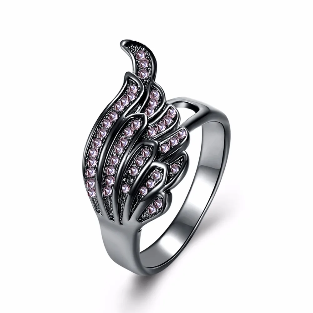 New design Beautiful angel wings ring Cubic Zirconia Black Gun Gold