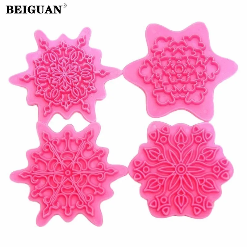 

4Pcs/lot Flower Shape Cake Embosser Lace Press Mold Biscuit Stamps Fondant Sugarcraft Cookie Cutter Kitchen Tools Baking