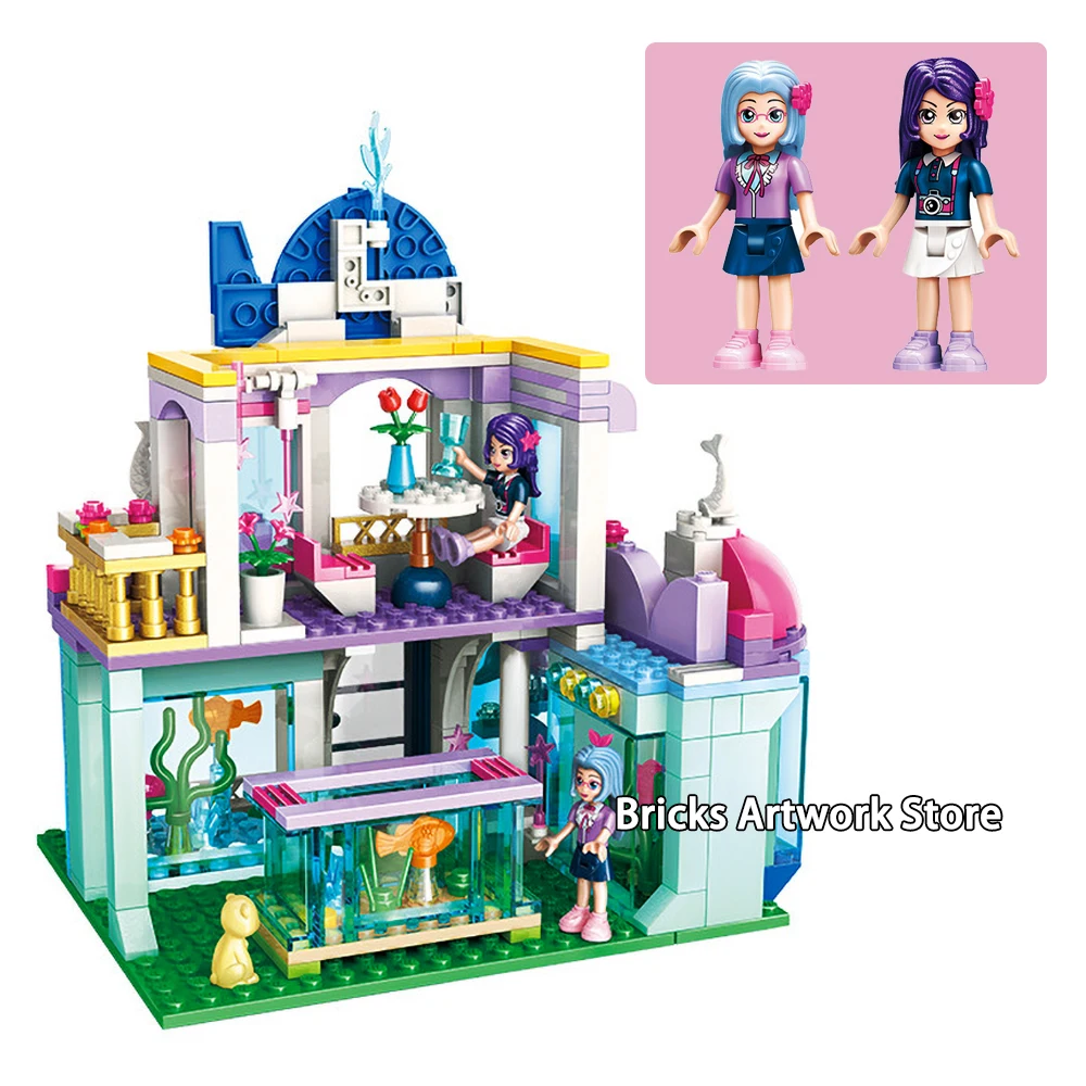 

327pcs 2012 Cherry Summer Holiday Blue whale Dolphin Aquarium Mini figures Minifigs Set Building Blocks Toys Girls Creative Gift