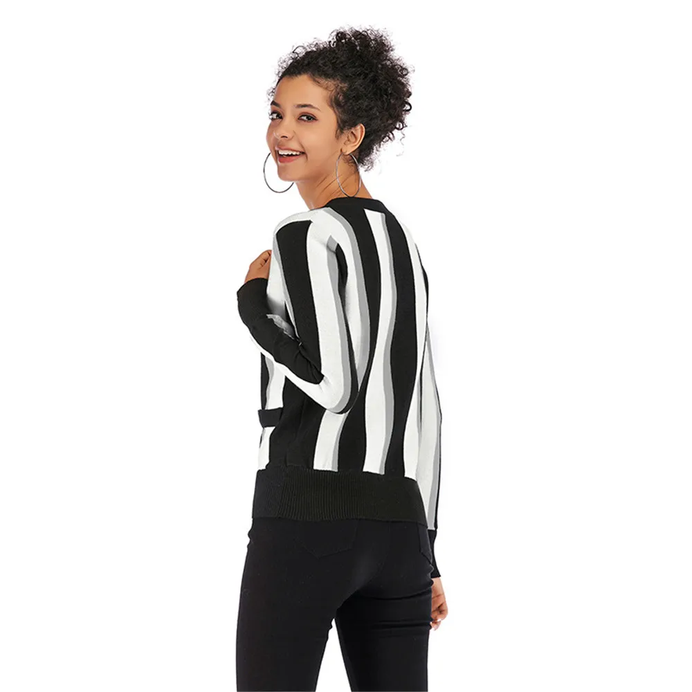 New colorblock vertical stripes knit cardigan V-neck long-sleeved sweater women New colorblock vertical stripes knit cardigan V-neck long-sleeved sweater women