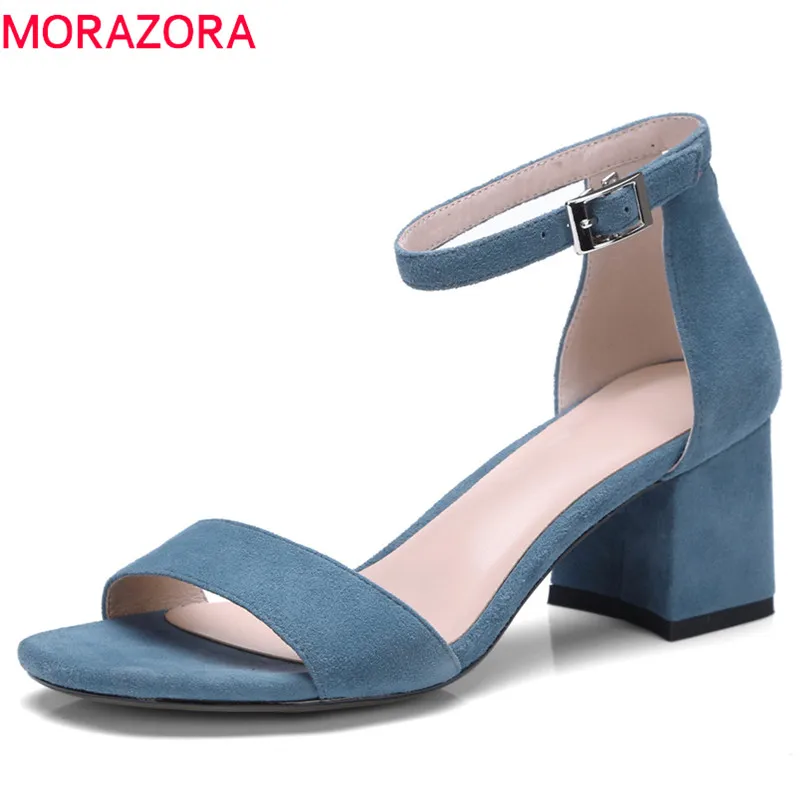 

MORAZORA 2018 new arrive women sandals top quality suede leather summer shoes simple buckle cover heel solid casual shoes woman