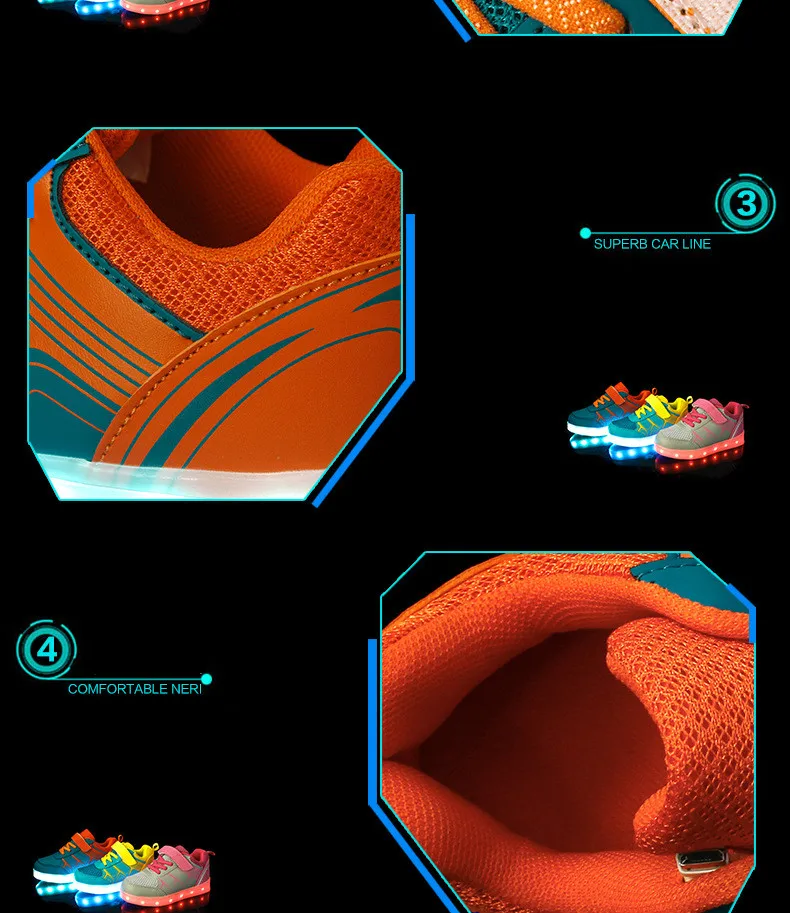 Новые детские ботинки со светодиодами, детская обувь, светящиеся кроссовки для девочек с открытым носком; повседневная обувь для мальчиков