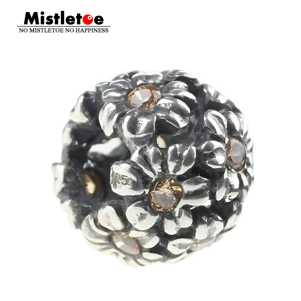 

Authentic 925 Sterling Silver Openwork Daisies Flowers Yellow CZ Charm Bead Fit European Bracelet Jewelry
