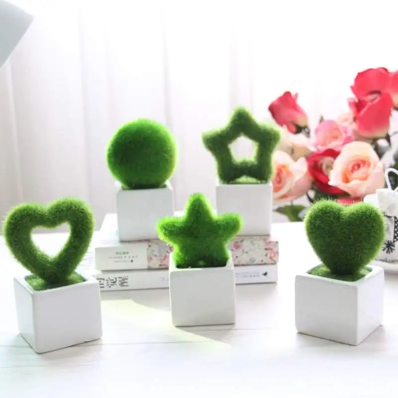 

Flocking Happiness Simulation Plant Pot Set Five-pointed Star/Love Heart/Round Ball Home Office Balcony Square Potted Plant
