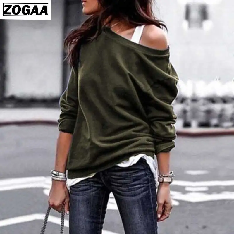 Hoodies Solid Women Autumn and Spring 2019 Fashion Round Collar Long Sleeves Shoulderless Sweatshirts For girls Loose clothes A1 Hoodies Solid Women Autumn and Spring 2019 Fashion Round Collar Long Sleeves Shoulderless Sweatshirts For girls Loose clothes A1